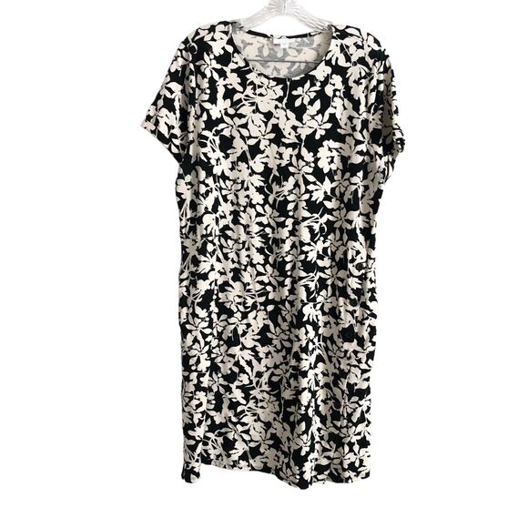 J. Jill Dresses & Skirts - J. Jill Women's Dress Size L Floral Black White Short Sleeve Stretch